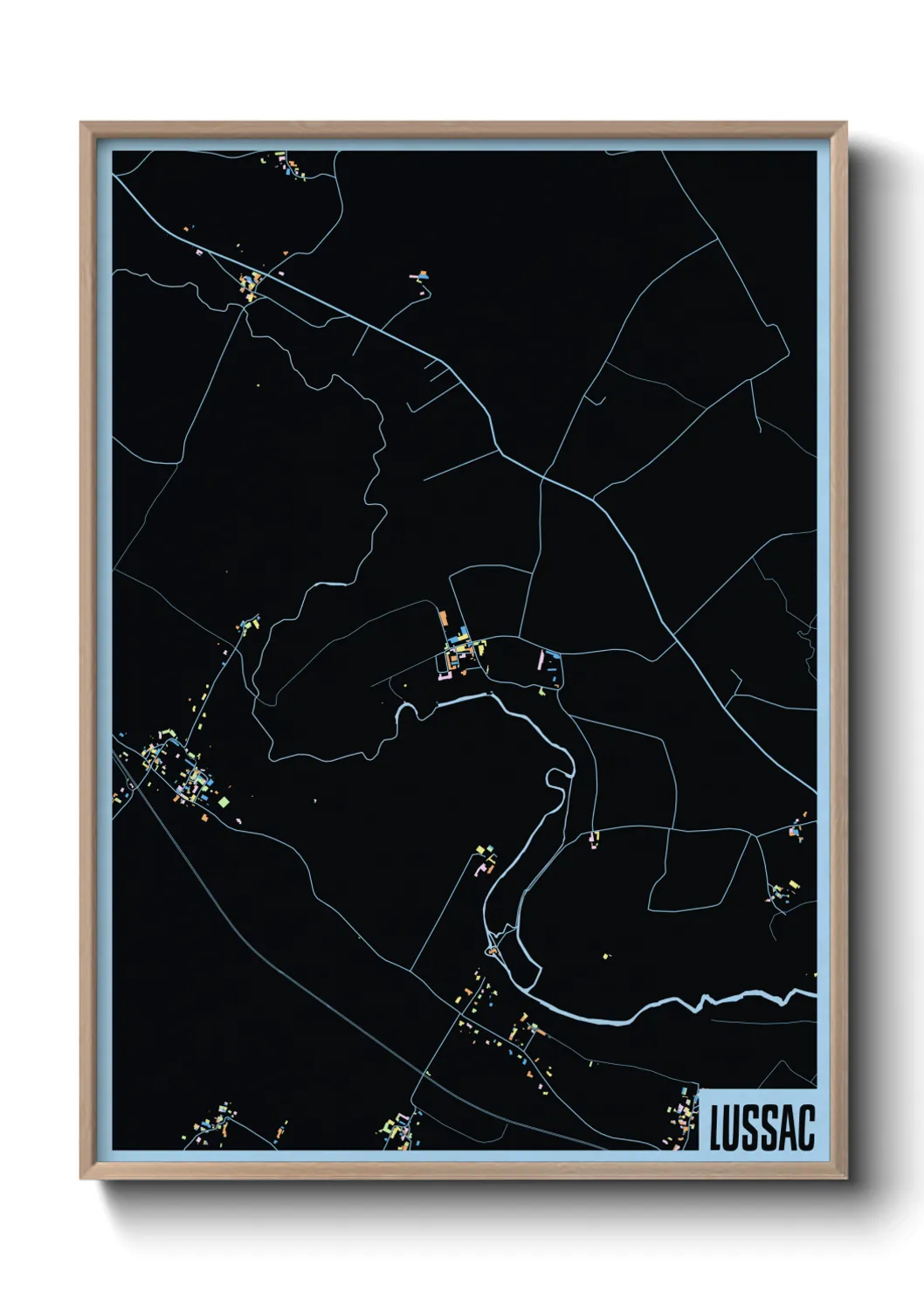 Une affiche de carte sur Lussac