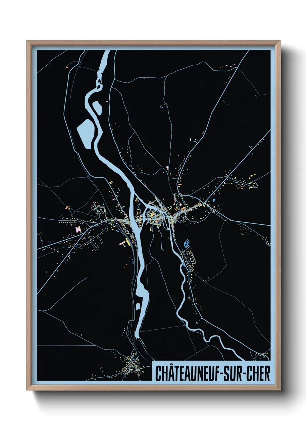 Une affiche de carte sur Châteauneuf-sur-Cher