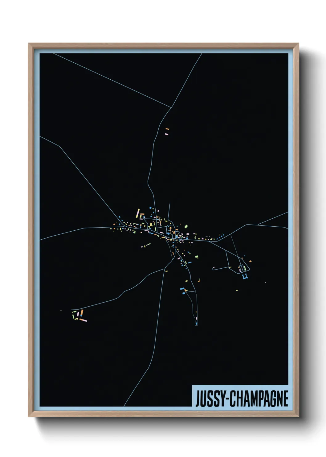 Une affiche de carte sur Jussy-Champagne