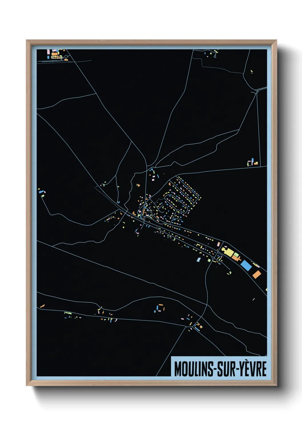 Une affiche de carte sur Moulins-sur-Yèvre