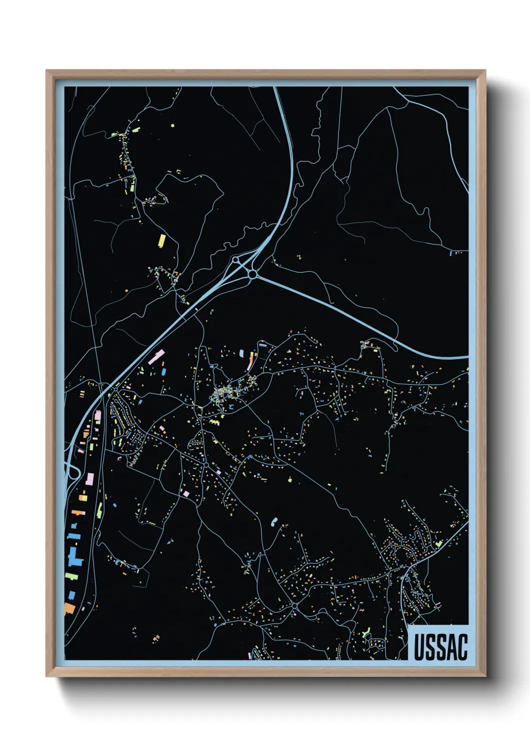 Une affiche de carte sur Ussac