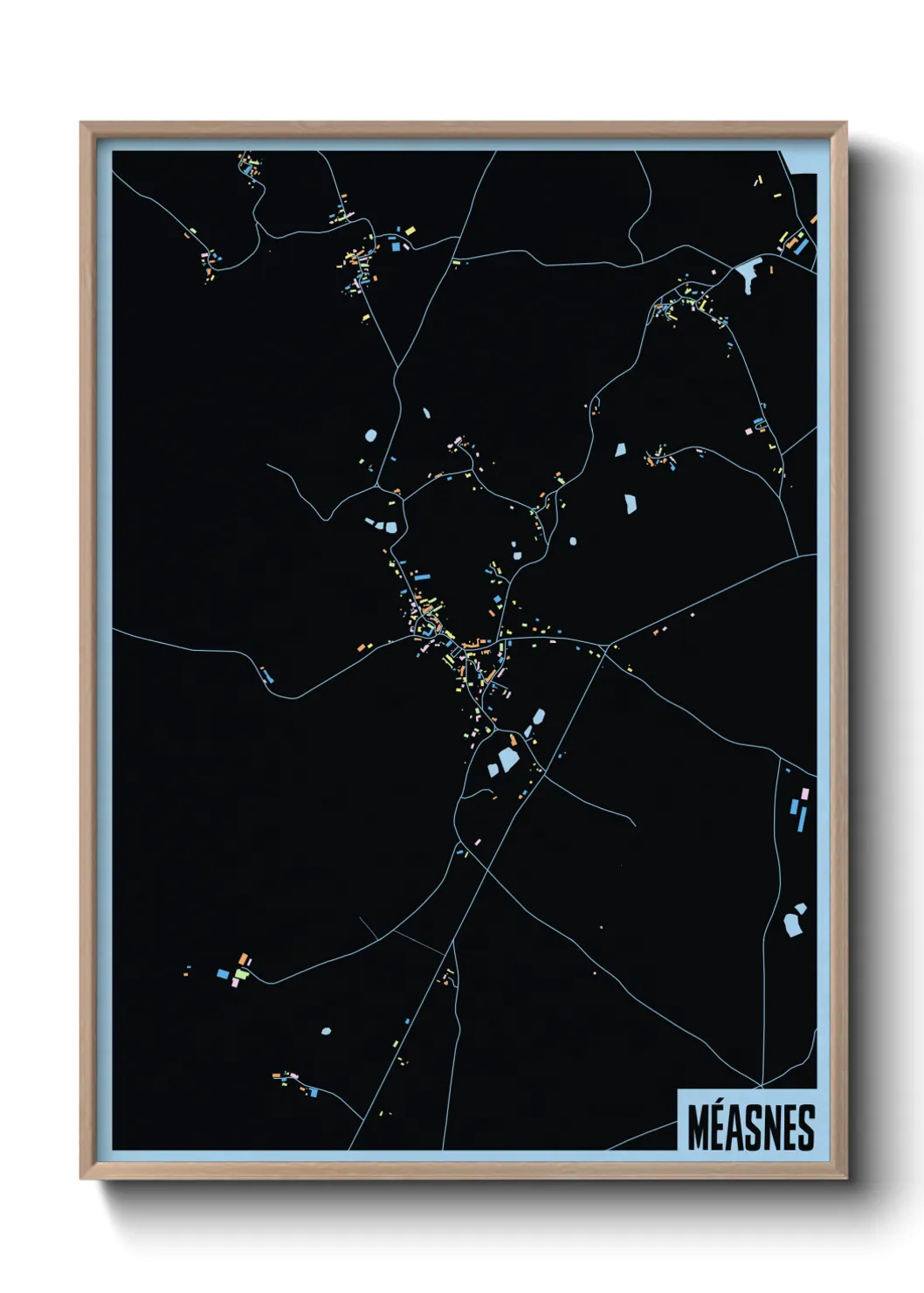 Une affiche de carte sur Méasnes