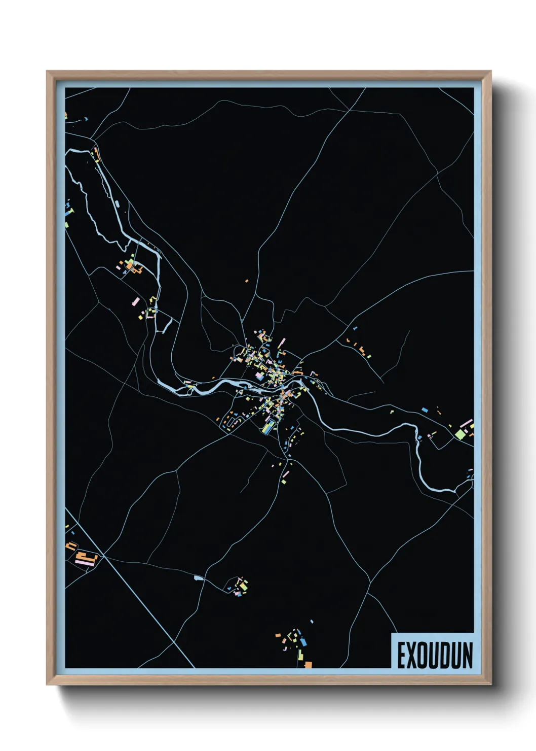 Une affiche de carte sur Exoudun