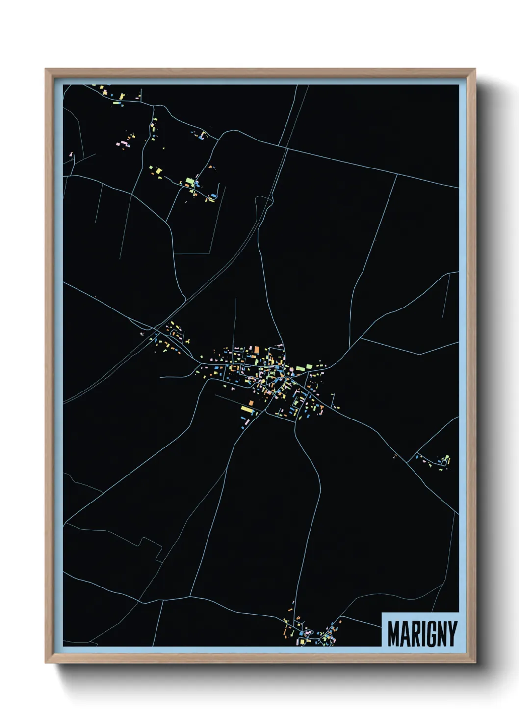 Une affiche de carte sur Marigny