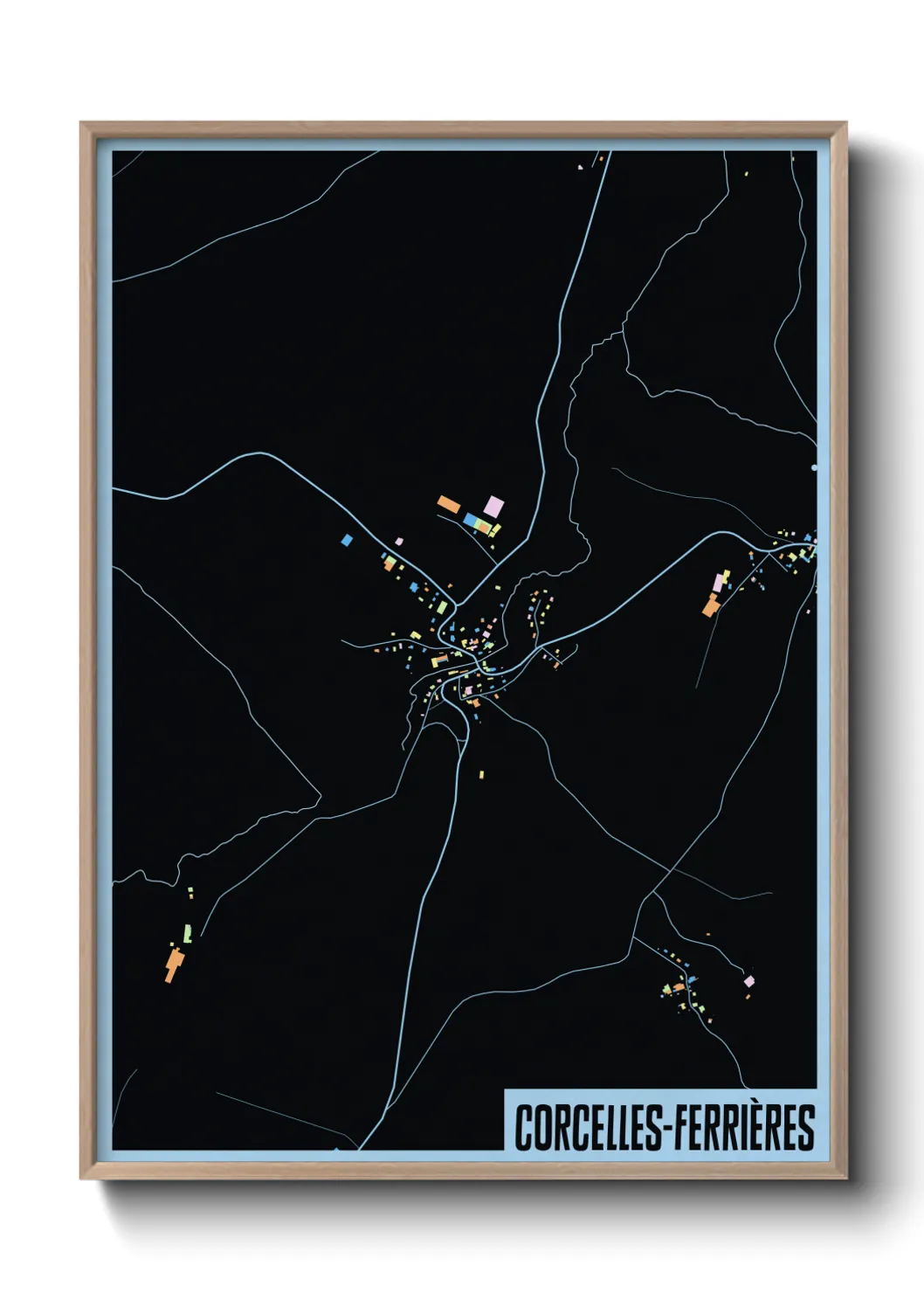 Une affiche de carte sur Corcelles-Ferrières