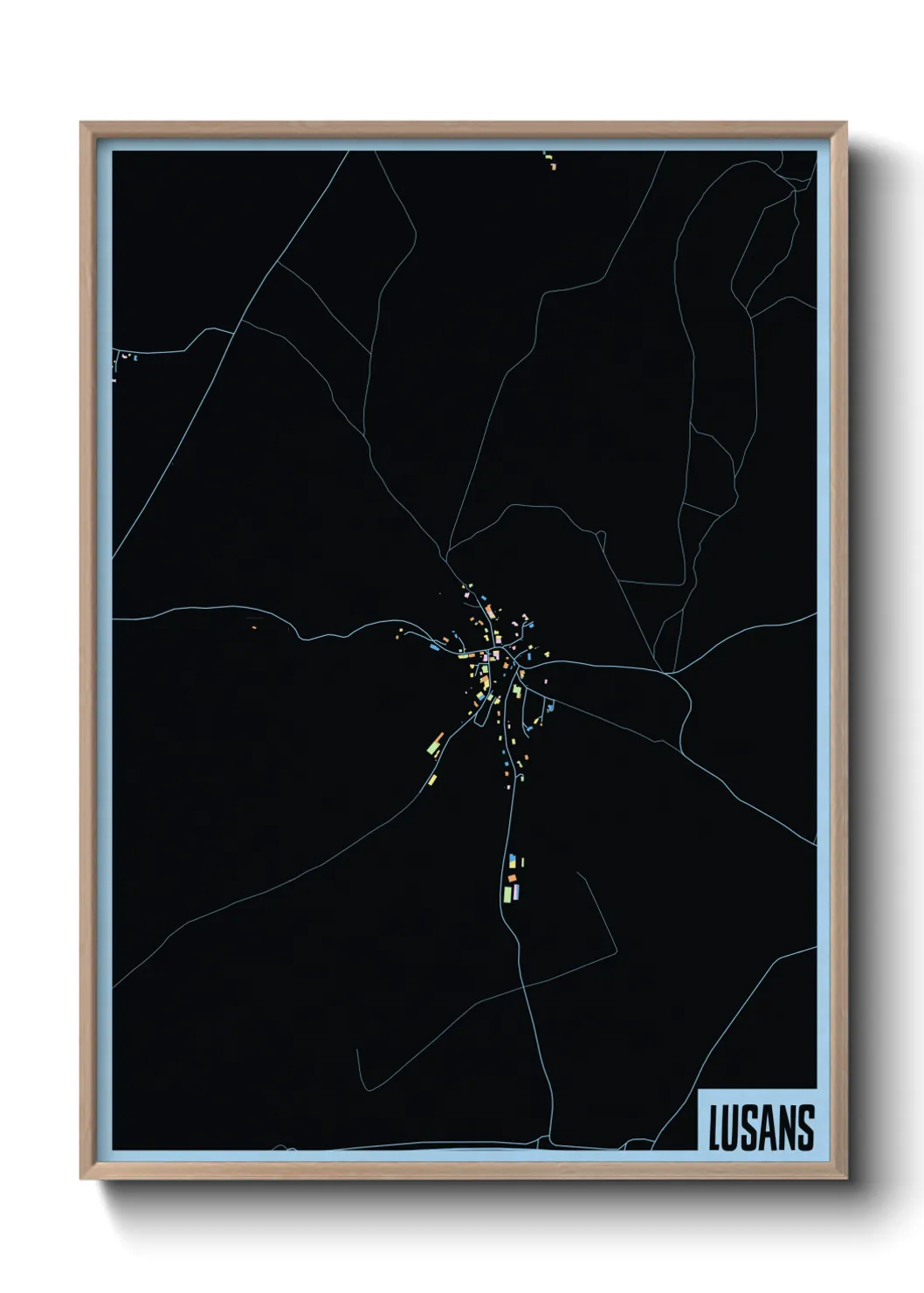 Une affiche de carte sur Lusans