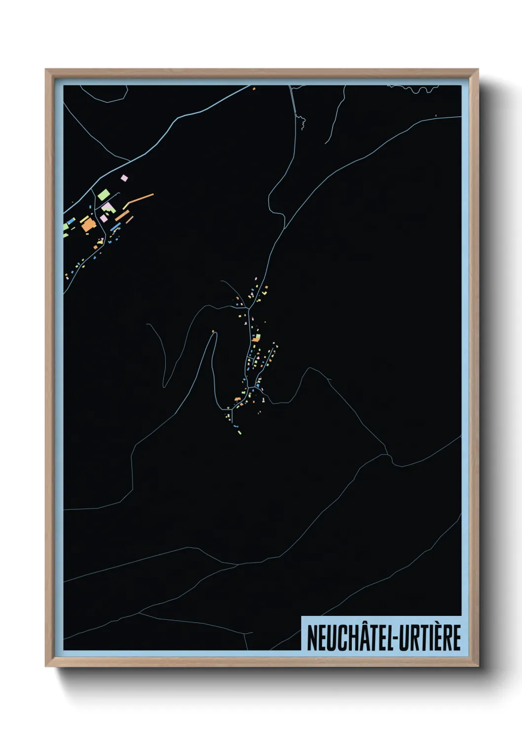 Une affiche de carte sur Neuchâtel-Urtière