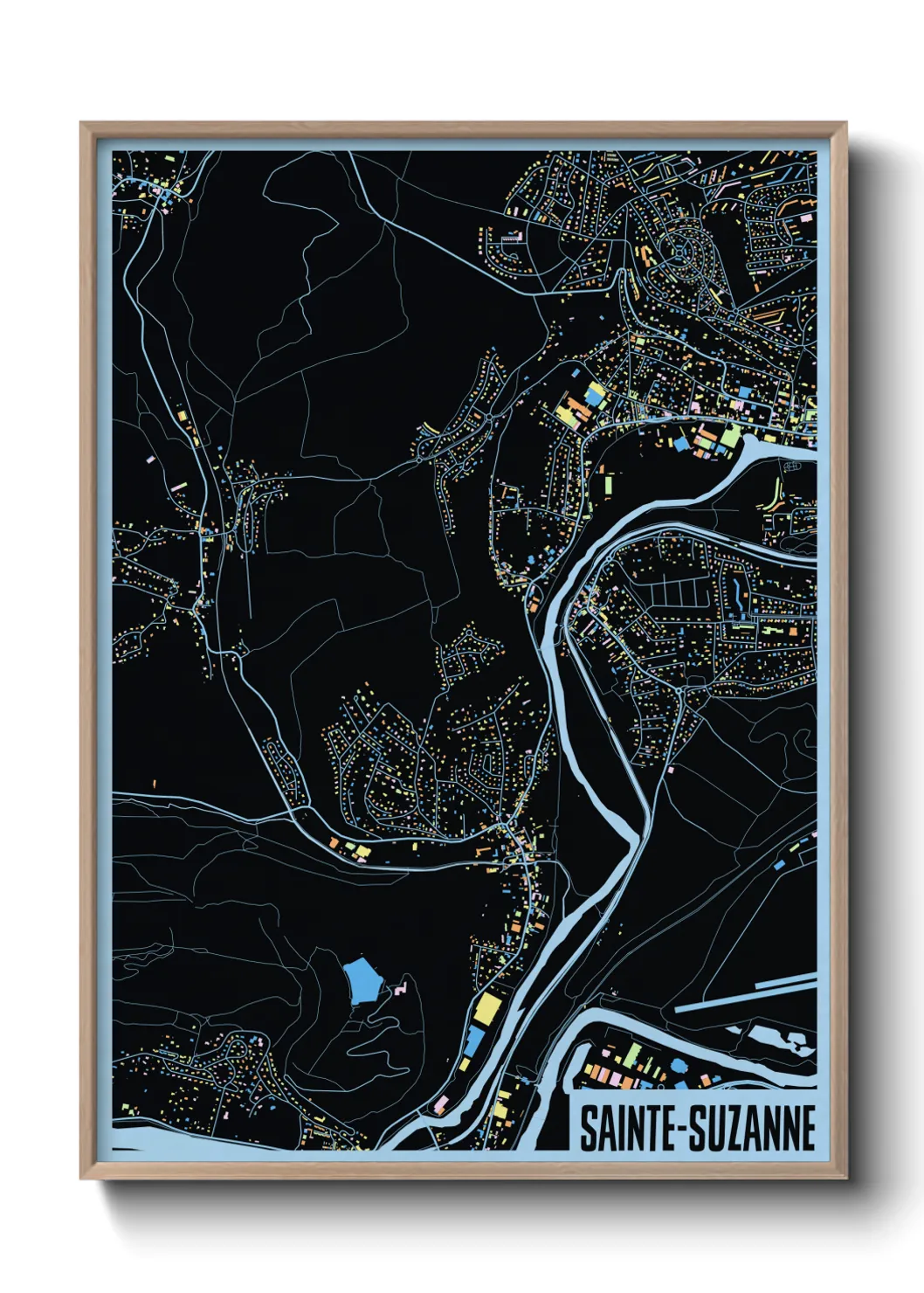 Une affiche de carte sur Sainte-Suzanne