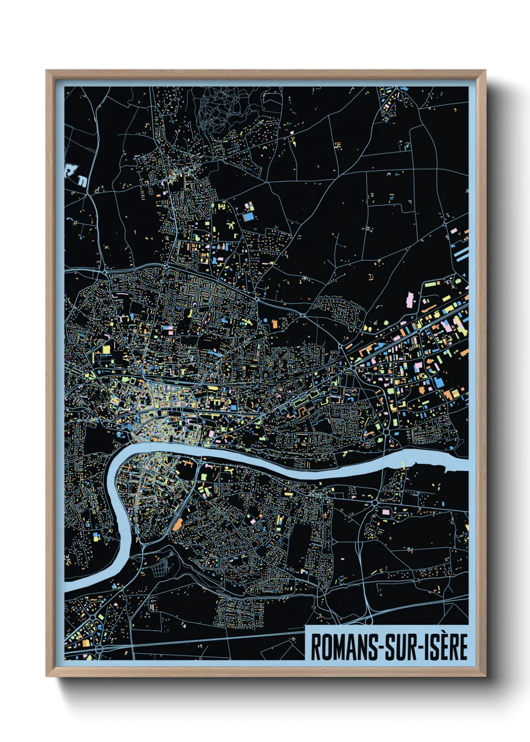 Une affiche de carte sur Romans-sur-Isère