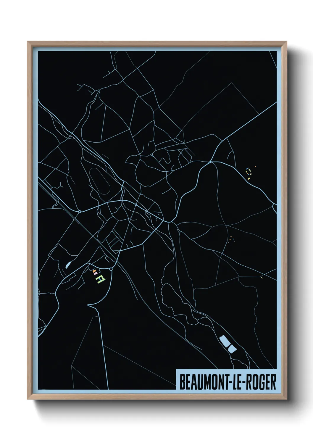 Une affiche de carte sur Beaumont-le-Roger