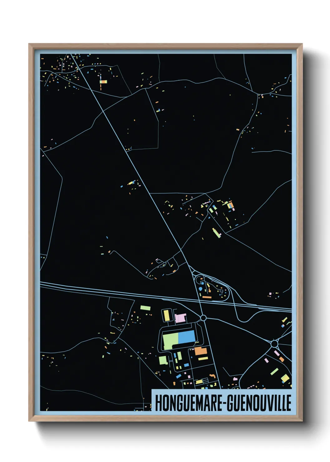 Une affiche de carte sur Honguemare-Guenouville