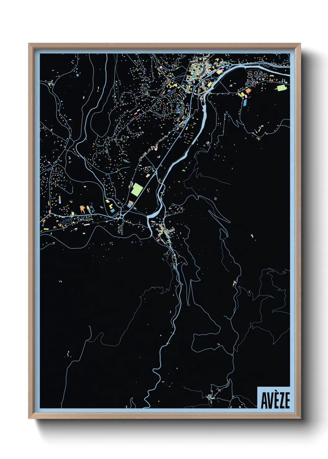 Une affiche de carte sur Avèze