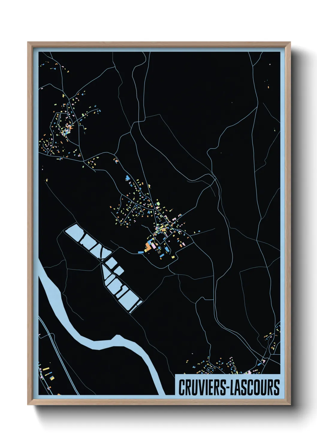 Une affiche de carte sur Cruviers-Lascours