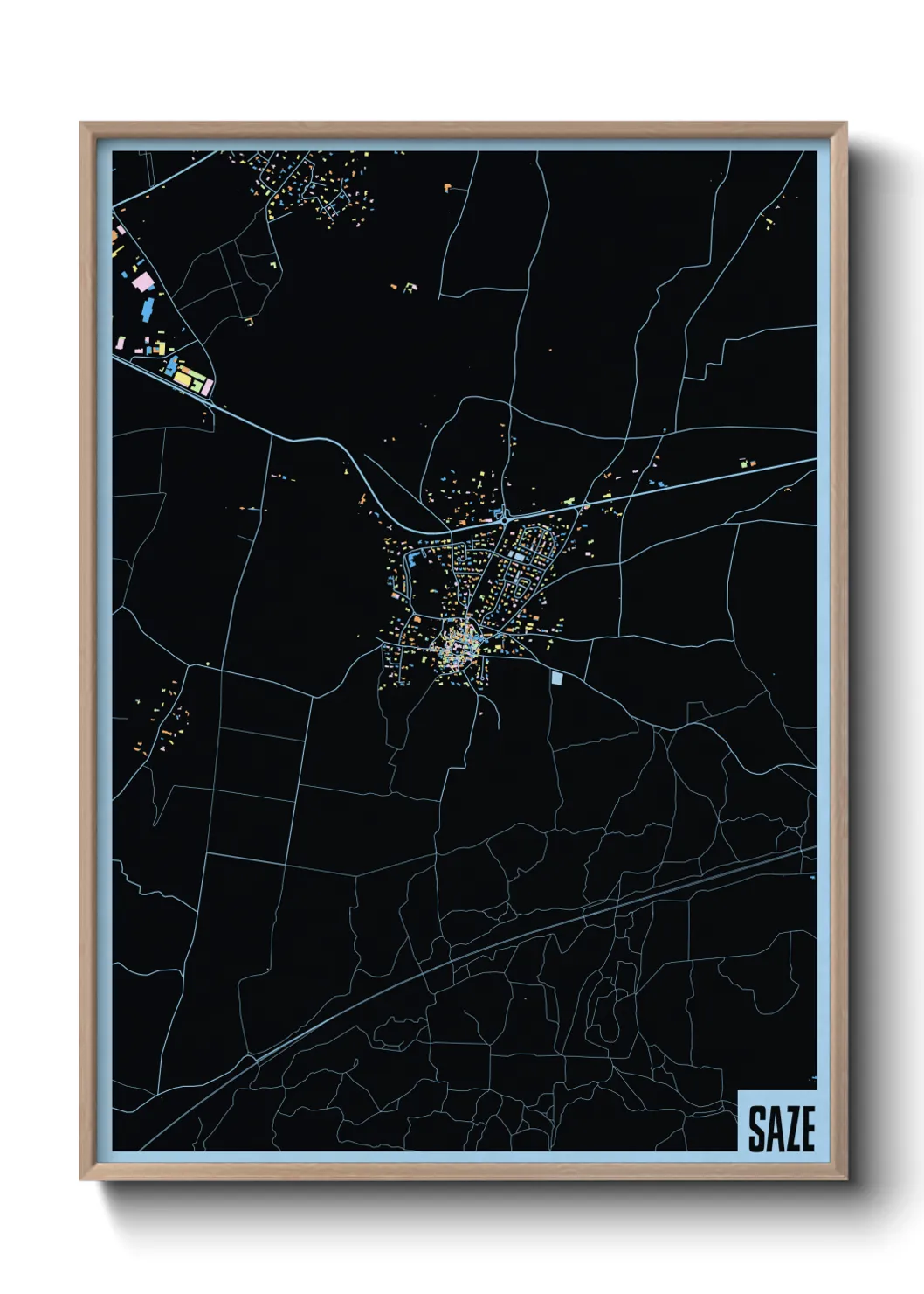 Une affiche de carte sur Saze