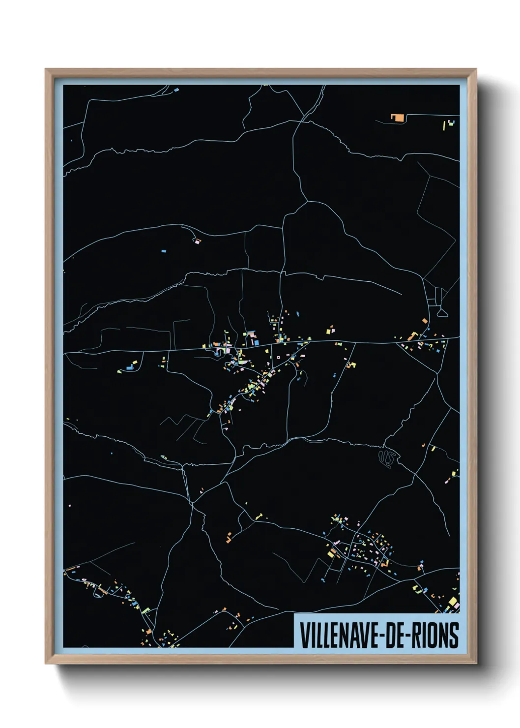 Une affiche de carte sur Villenave-de-Rions