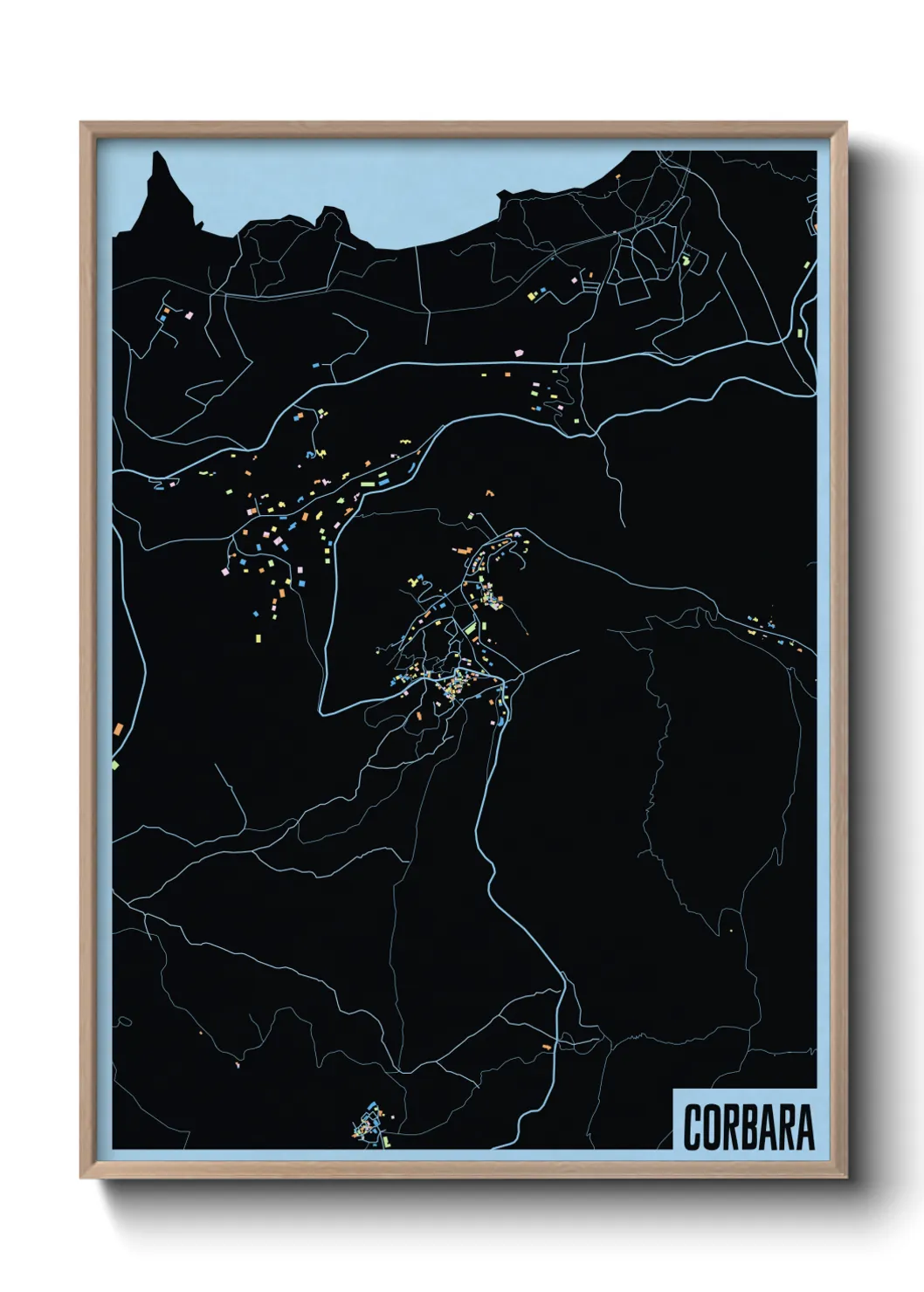 Une affiche de carte sur Corbara