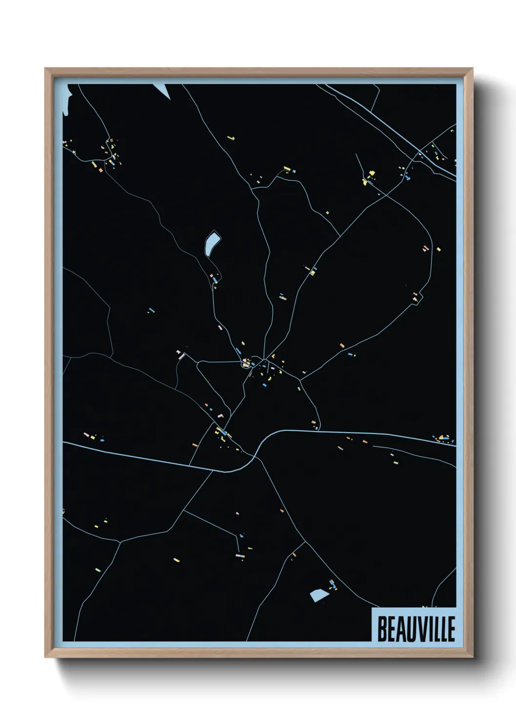 Une affiche de carte sur Beauville