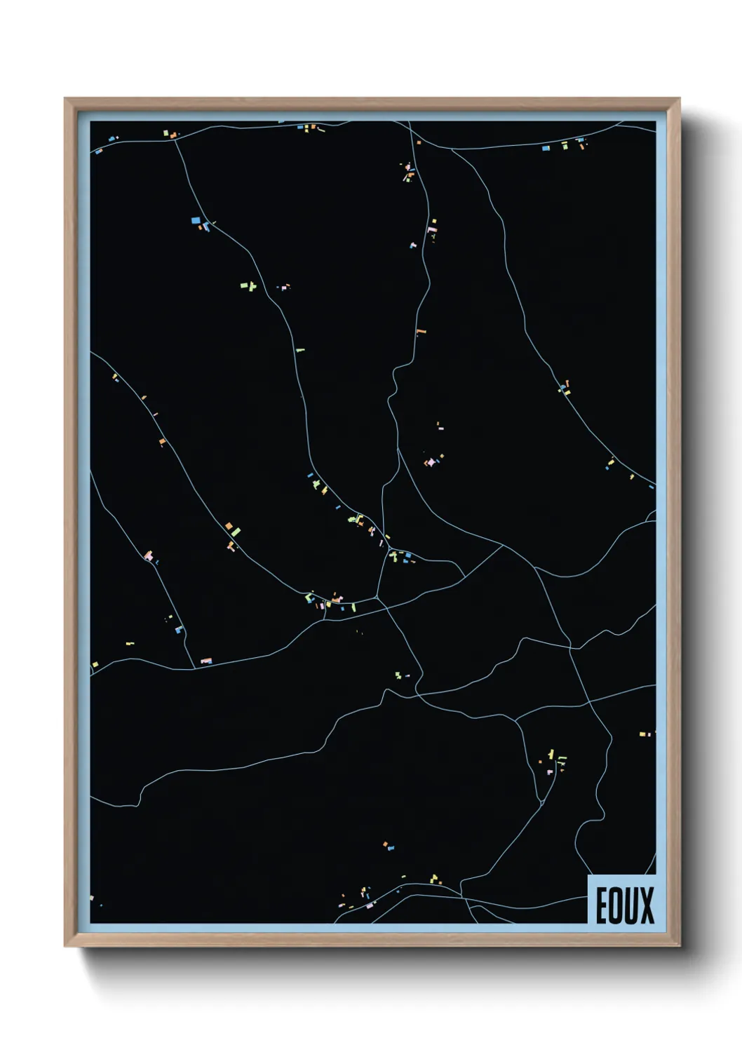 Une affiche de carte sur Eoux