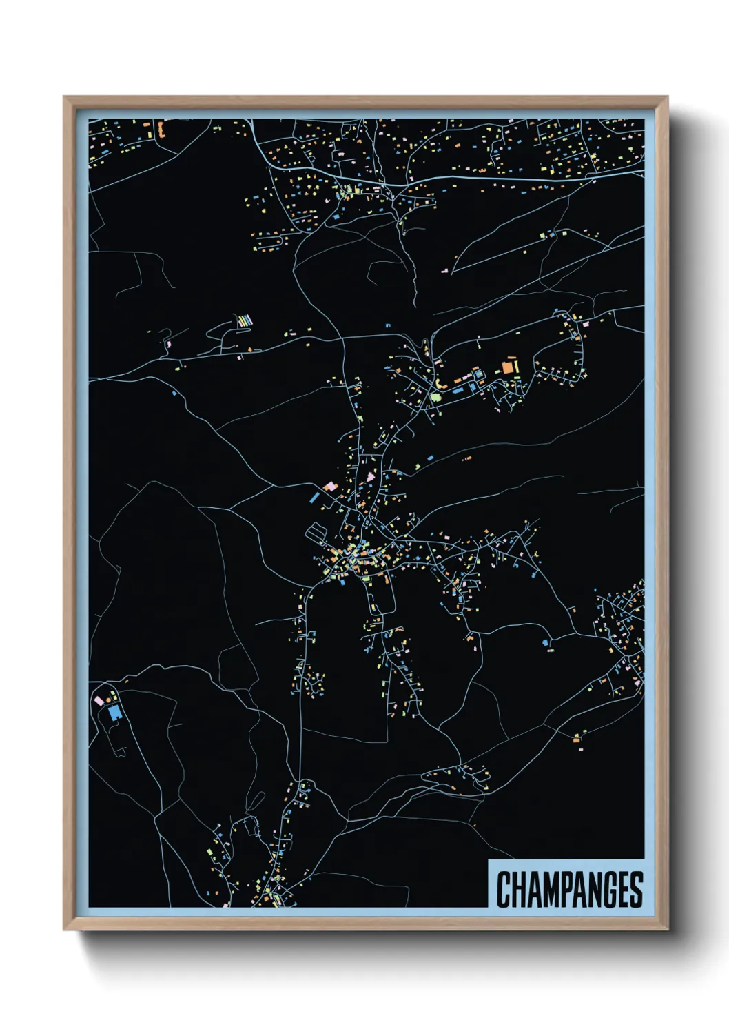 Une affiche de carte sur Champanges