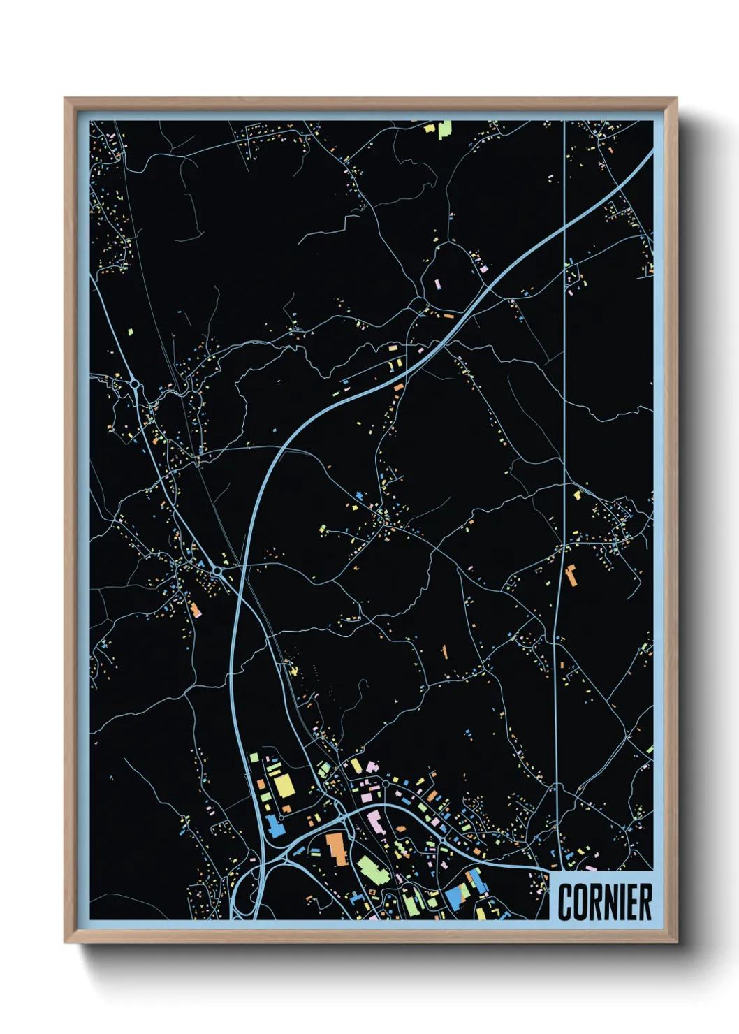 Une affiche de carte sur Cornier