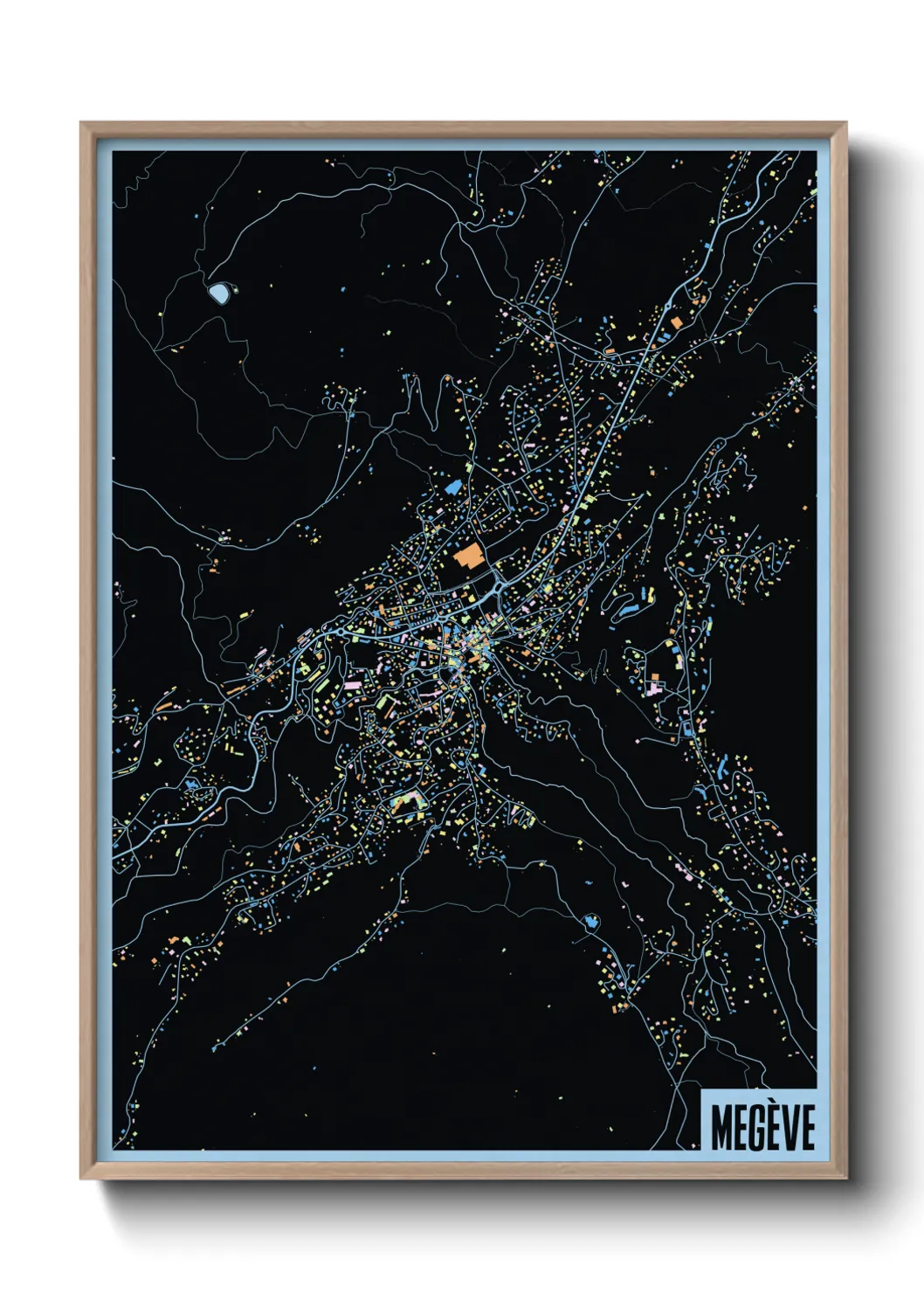 Une affiche de carte sur Megève