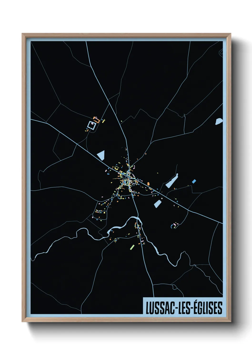 Une affiche de carte sur Lussac-les-Églises