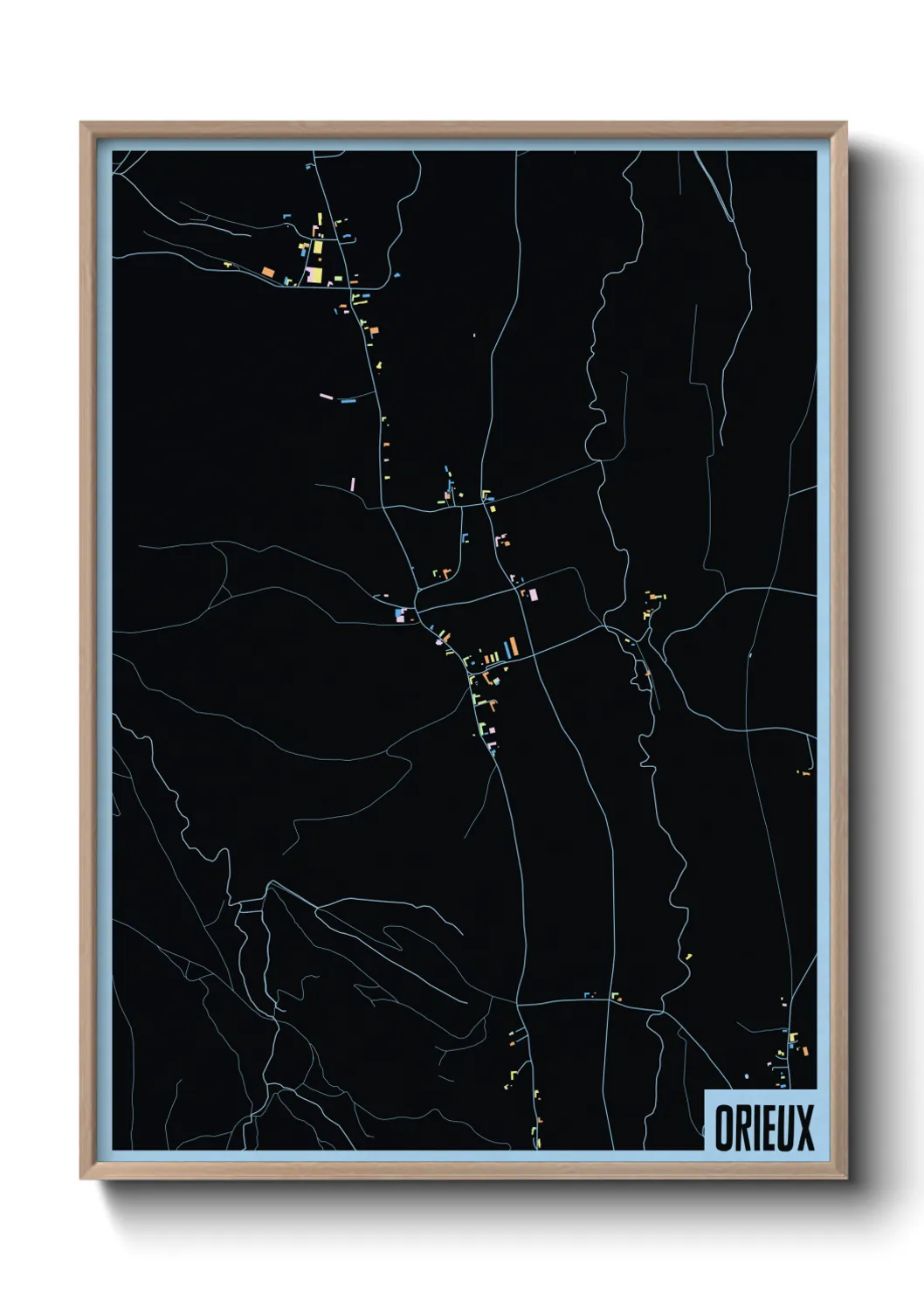 Une affiche de carte sur Orieux