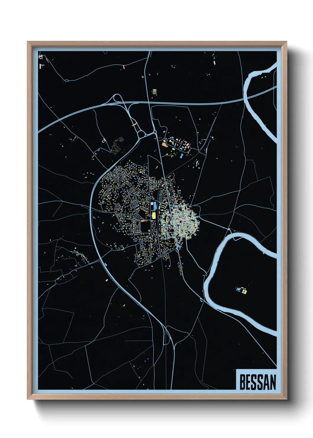 Une affiche de carte sur Bessan