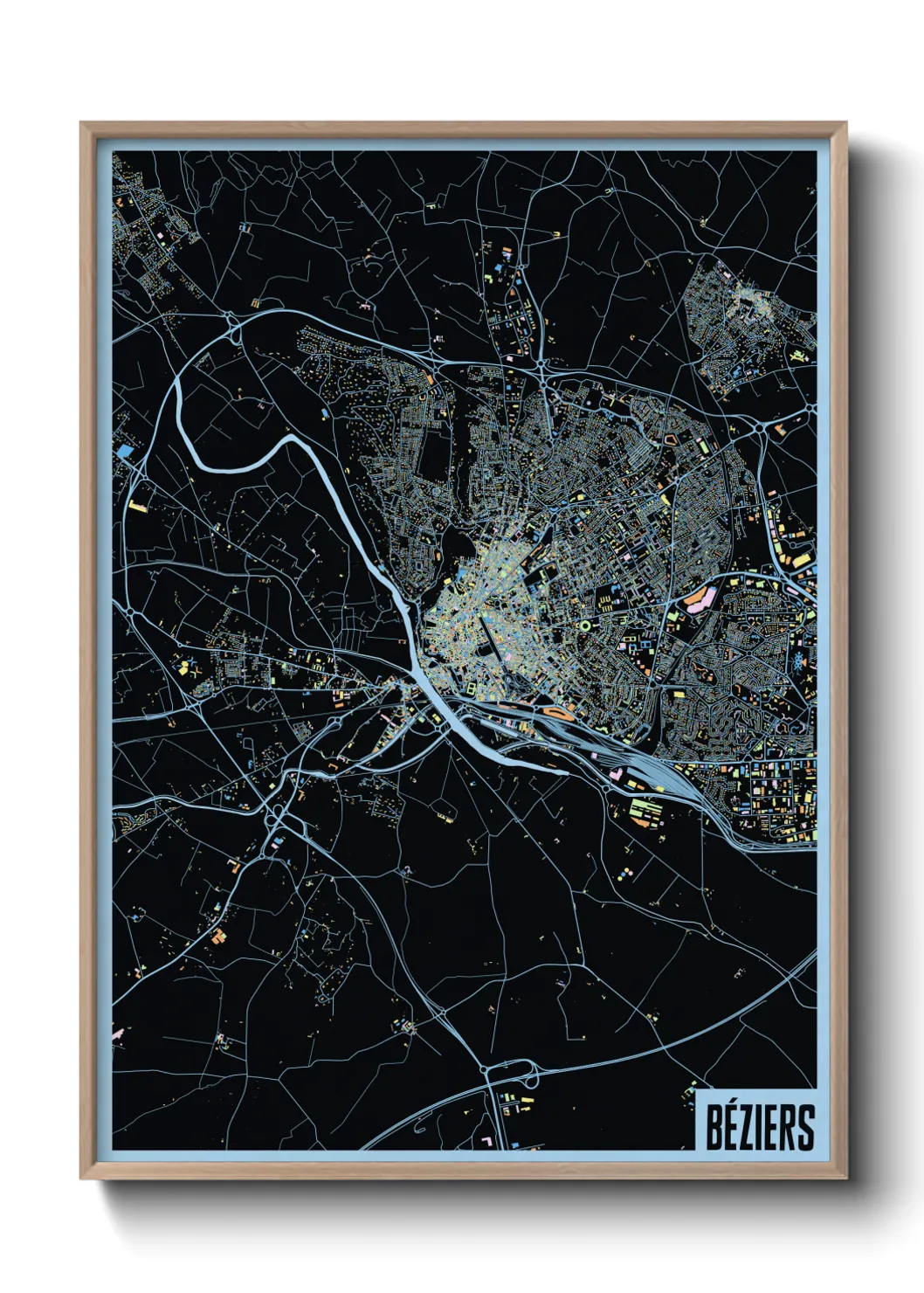 Une affiche de carte sur Béziers