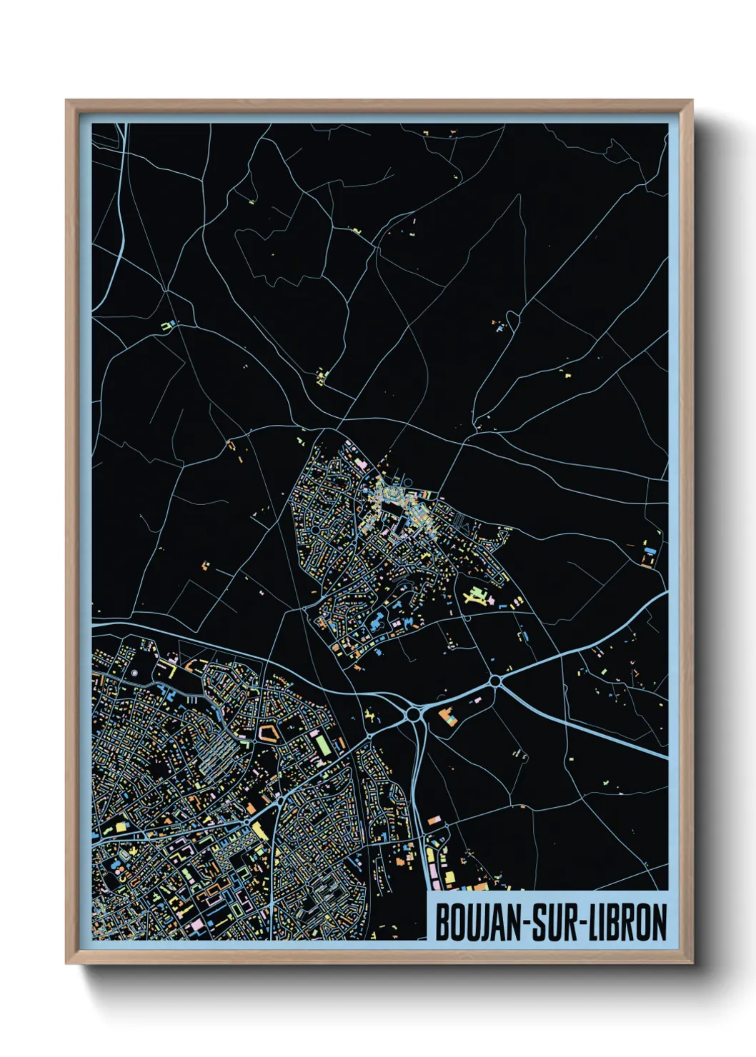 Une affiche de carte sur Boujan-sur-Libron