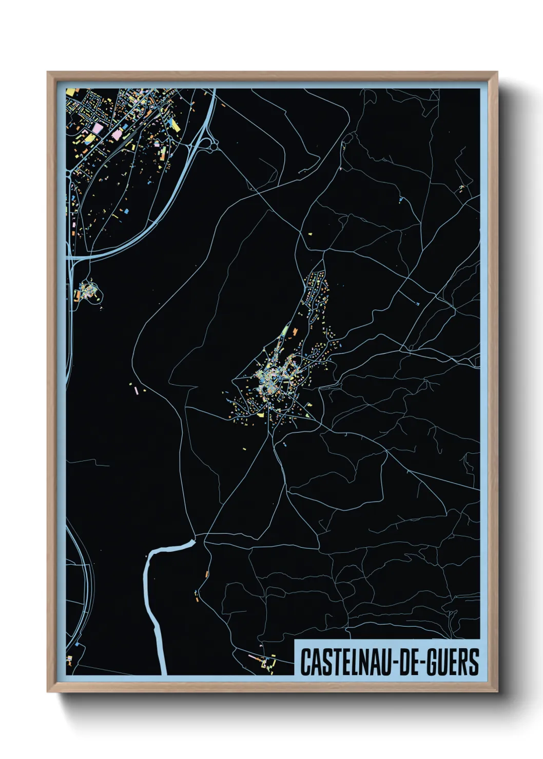 Une affiche de carte sur Castelnau-de-Guers