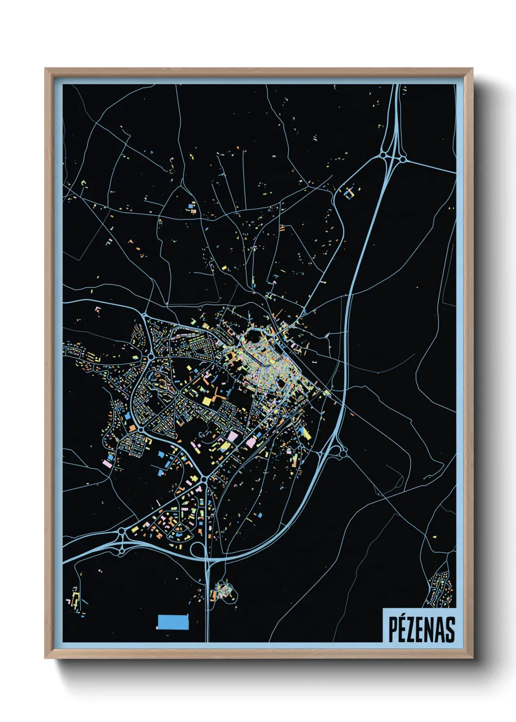 Une affiche de carte sur Pézenas