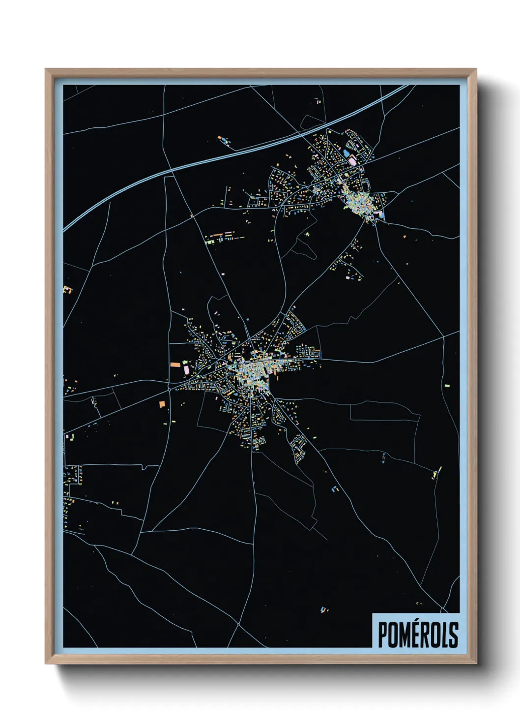 Une affiche de carte sur Pomérols