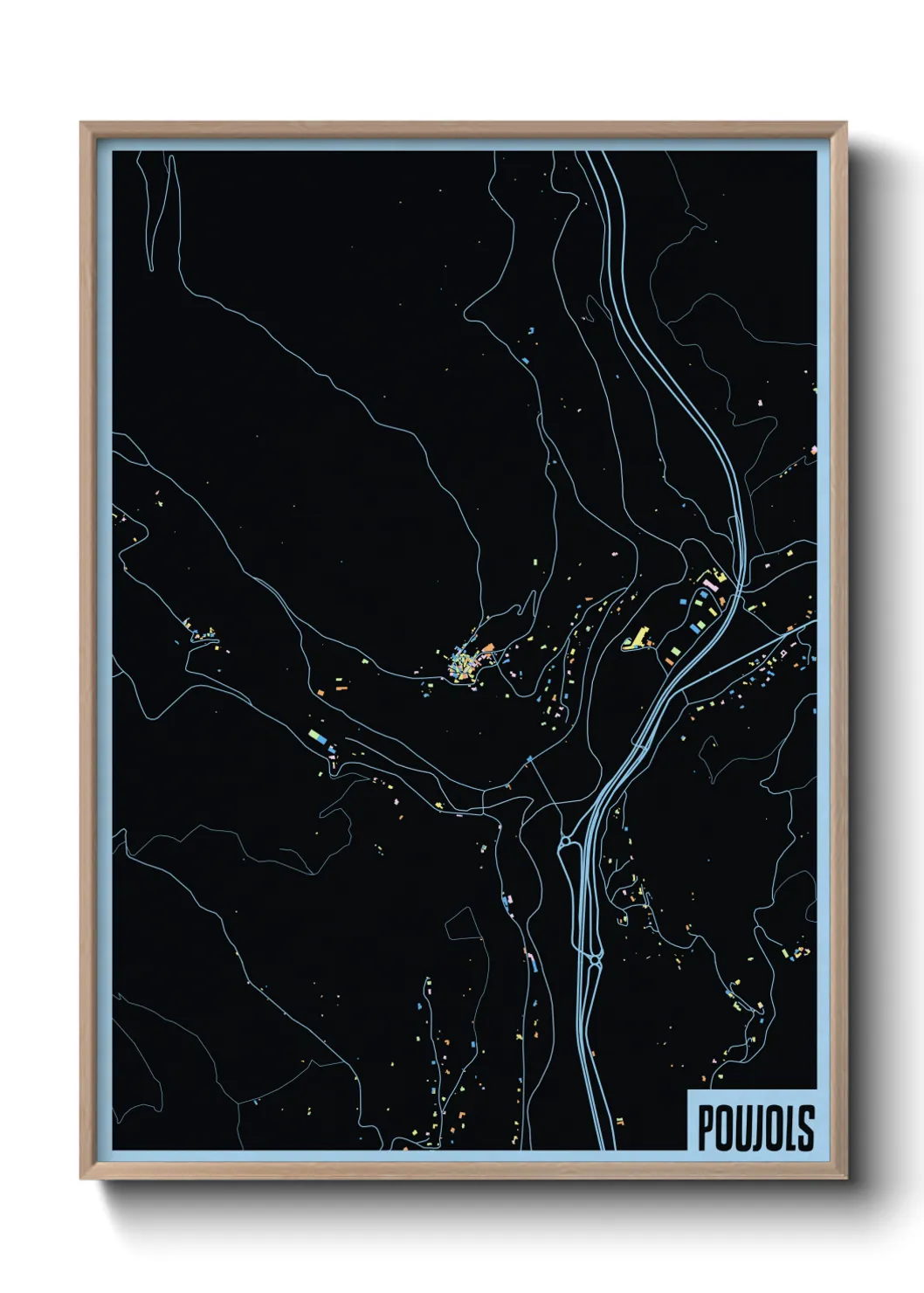 Une affiche de carte sur Poujols