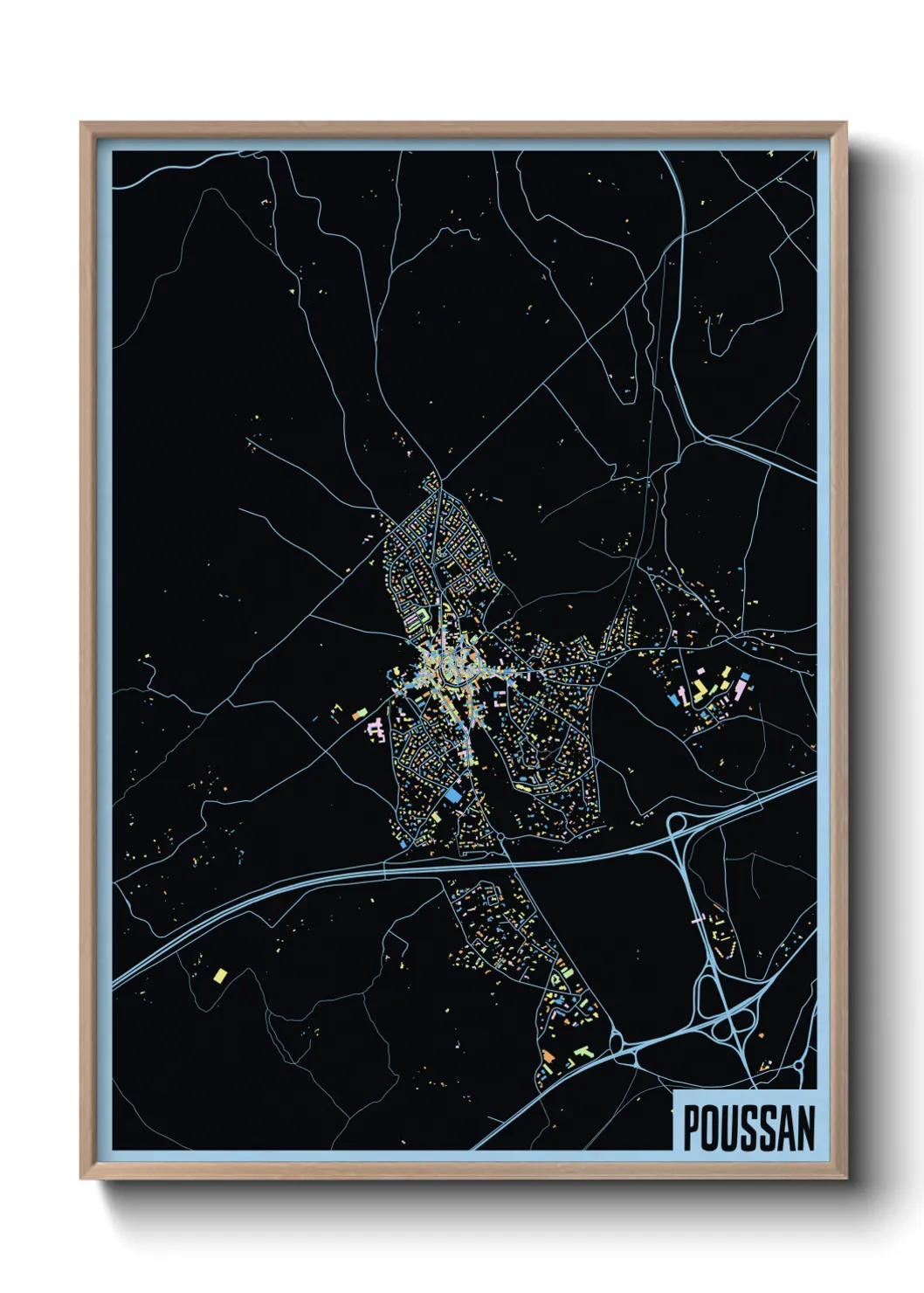 Une affiche de carte sur Poussan