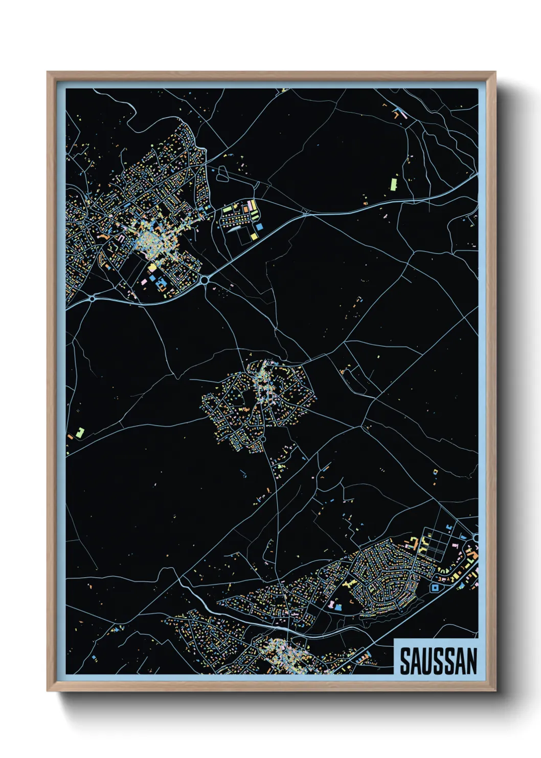 Une affiche de carte sur Saussan