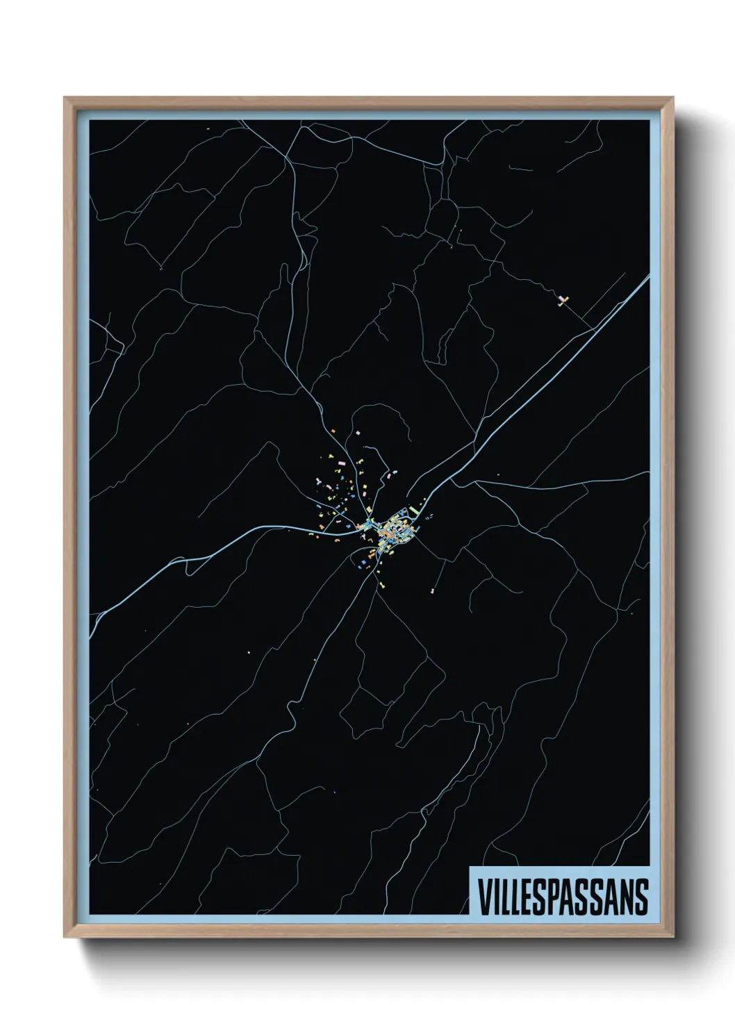 Une affiche de carte sur Villespassans