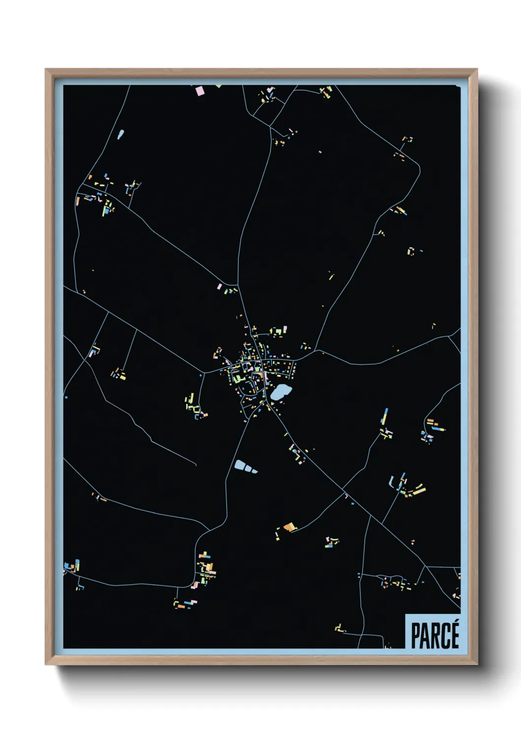 Une affiche de carte sur Parcé