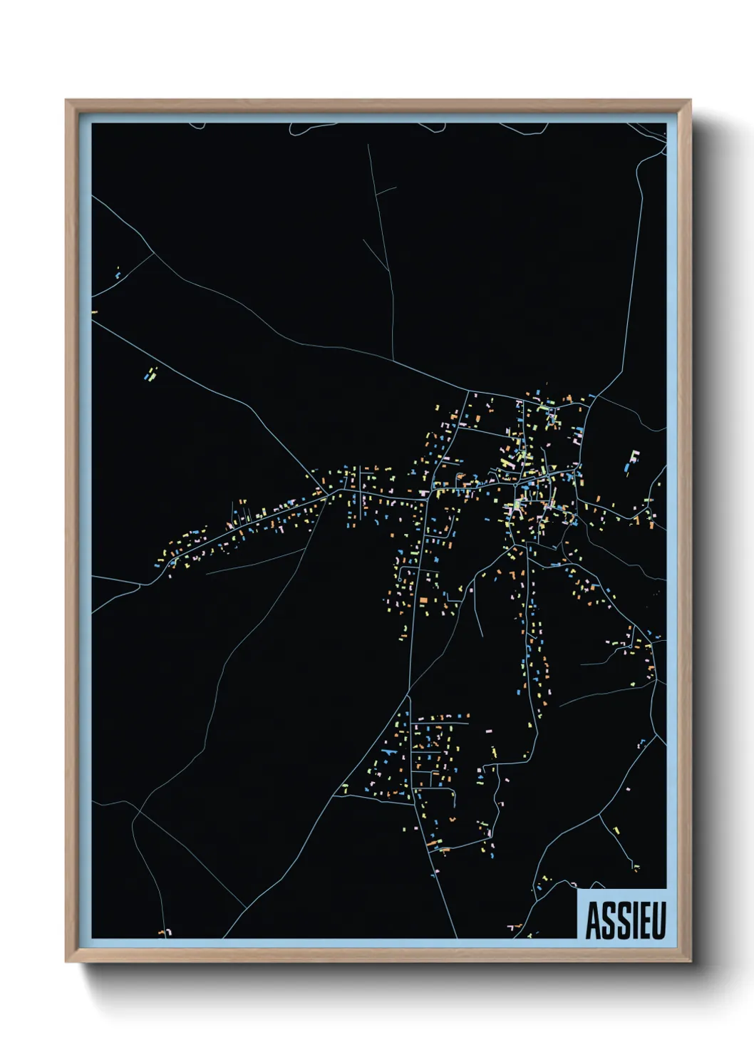 Une affiche de carte sur Assieu