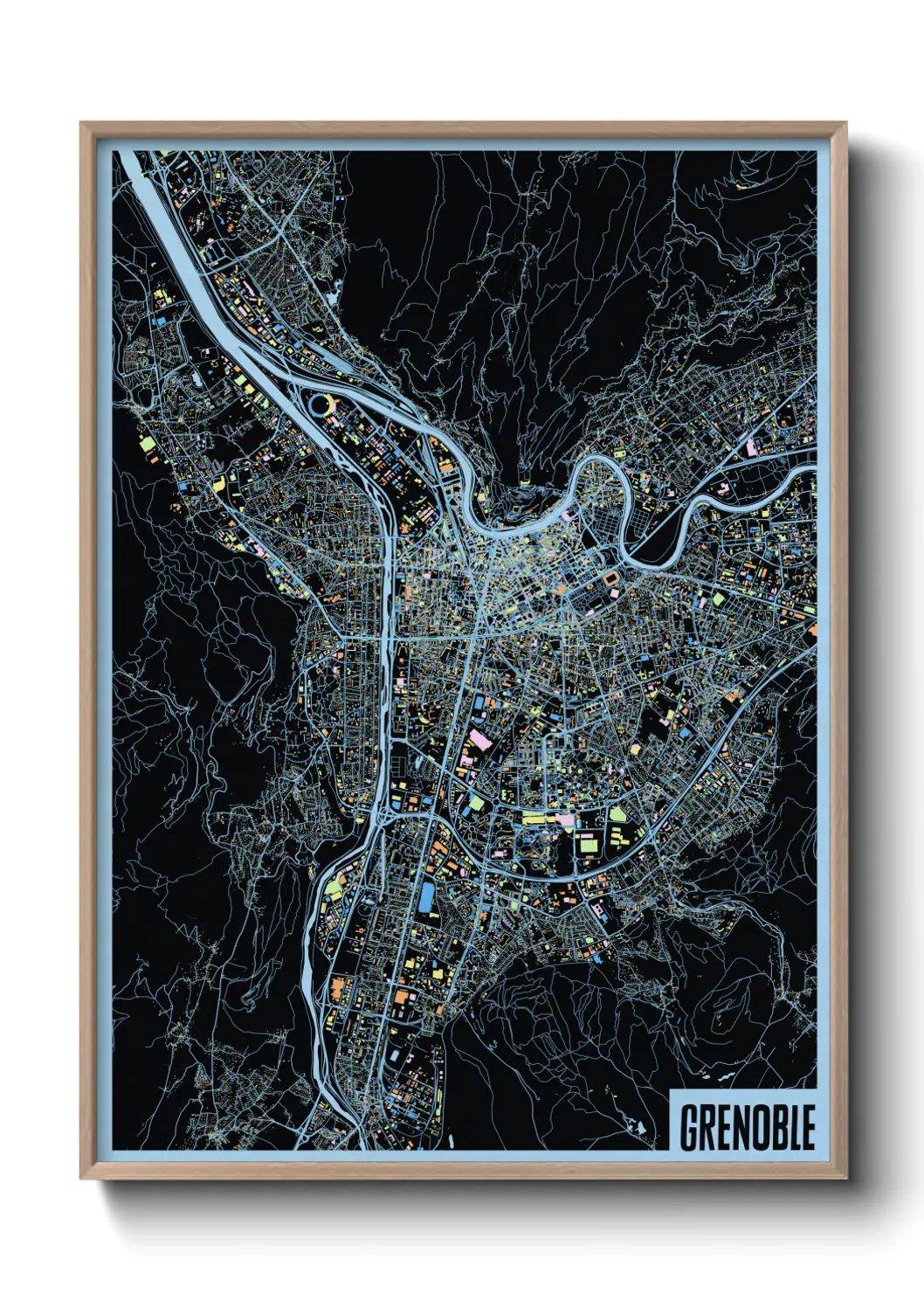 Une affiche de carte sur Grenoble
