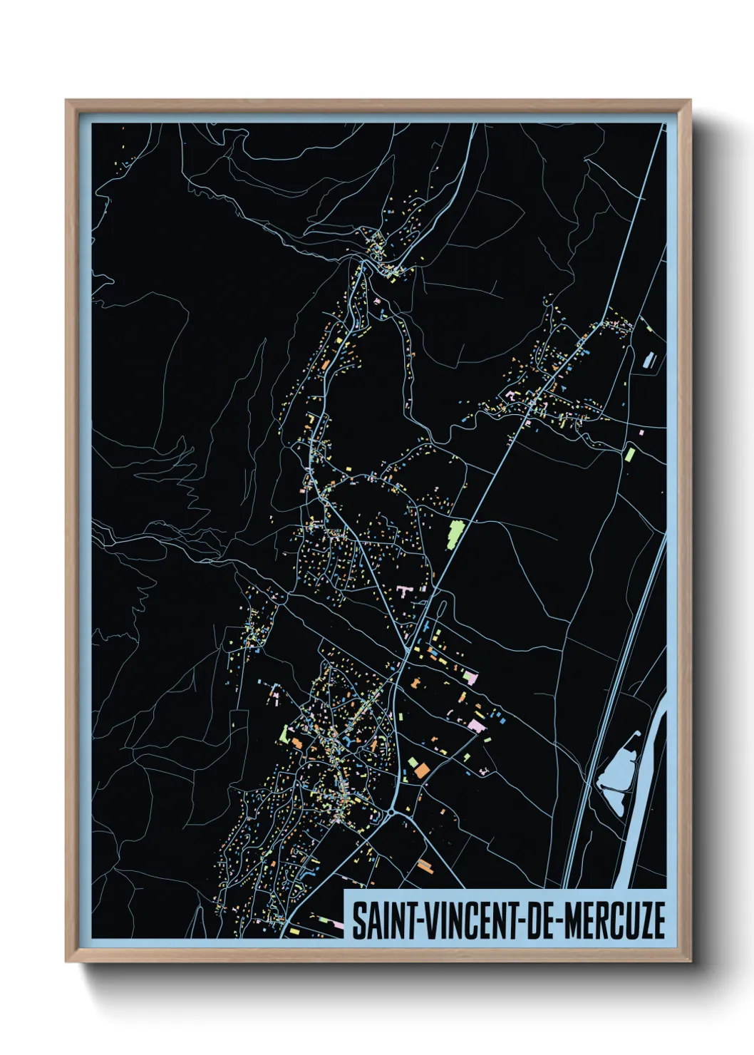 Une affiche de carte sur Saint-Vincent-de-Mercuze