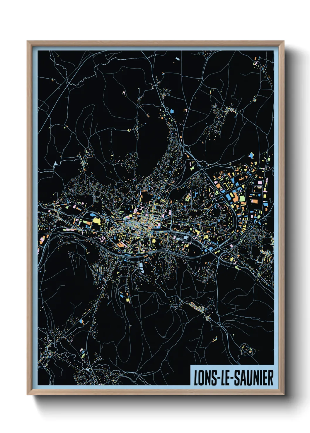 Une affiche de carte sur Lons-le-Saunier