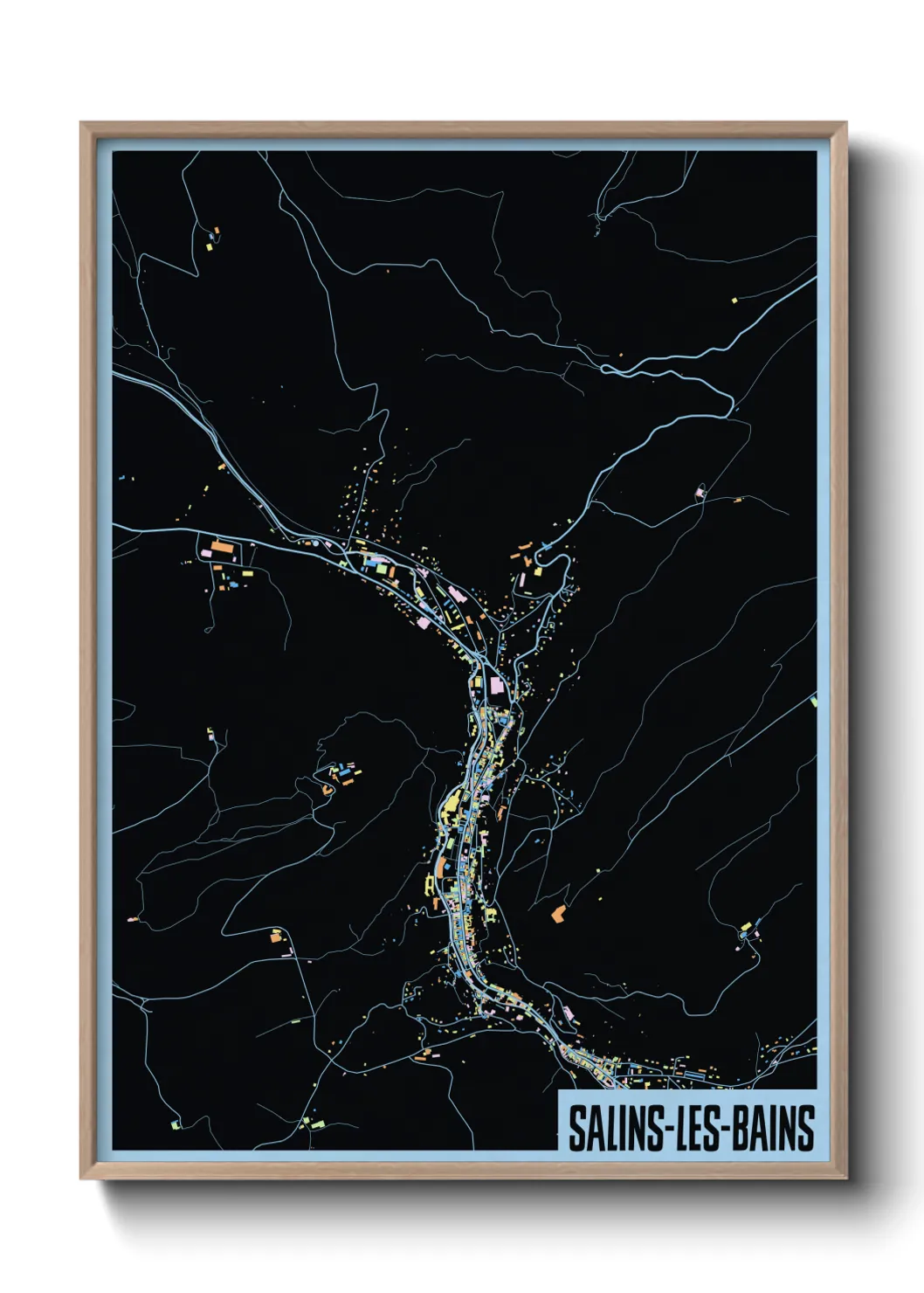 Une affiche de carte sur Salins-les-Bains