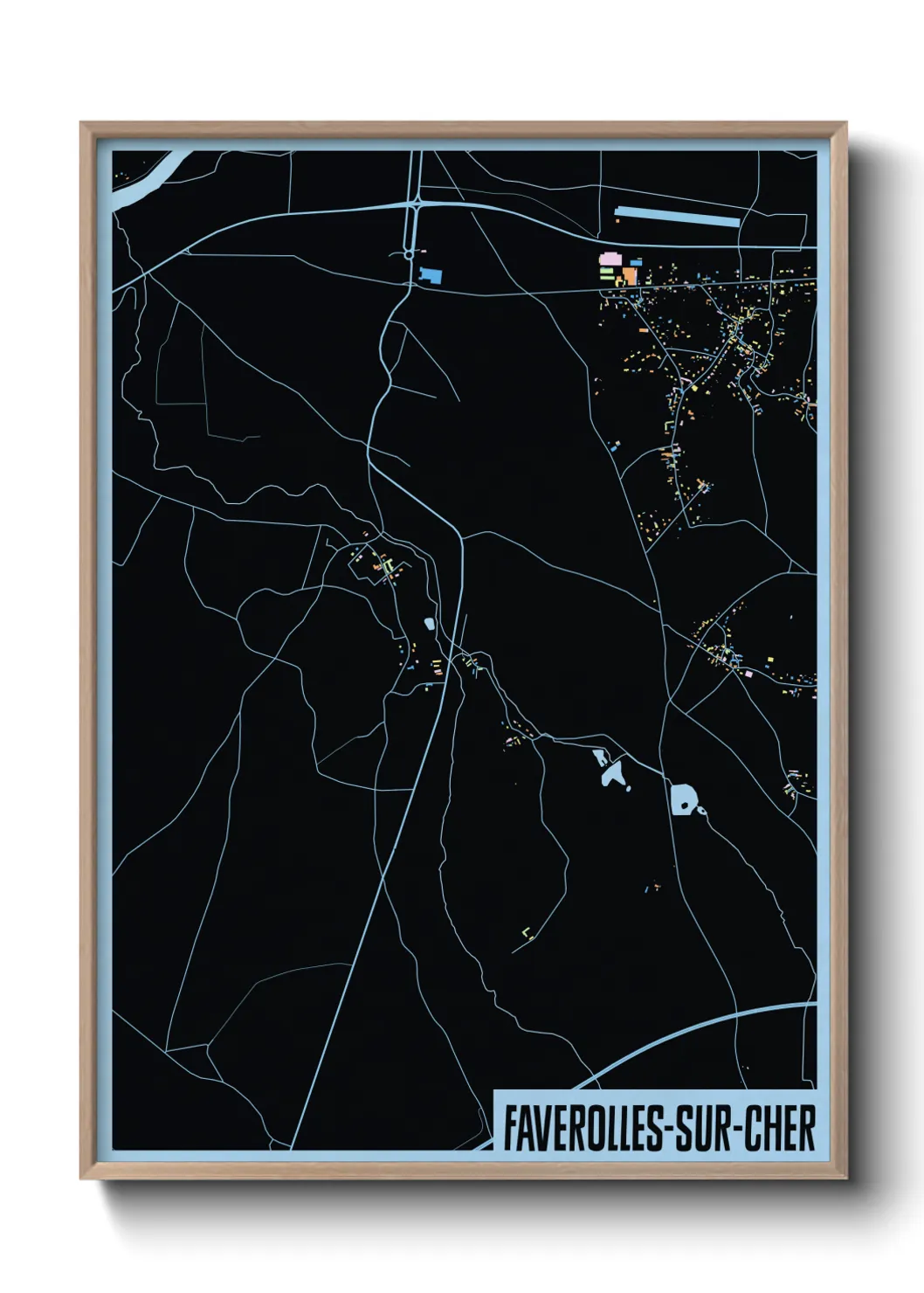 Une affiche de carte sur Faverolles-sur-Cher