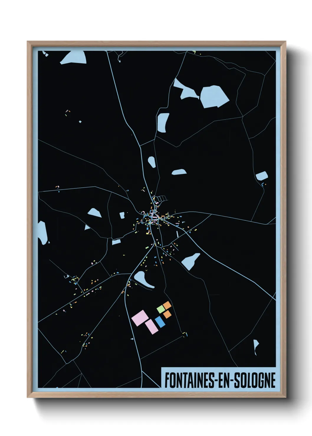 Une affiche de carte sur Fontaines-en-Sologne