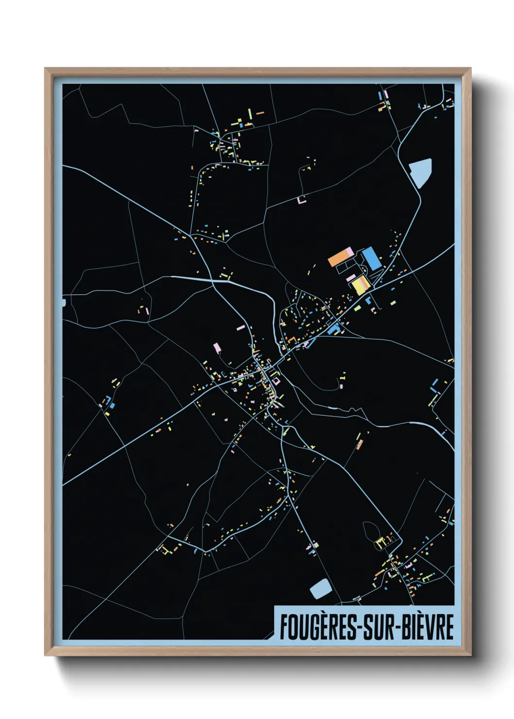 Une affiche de carte sur Fougères-sur-Bièvre