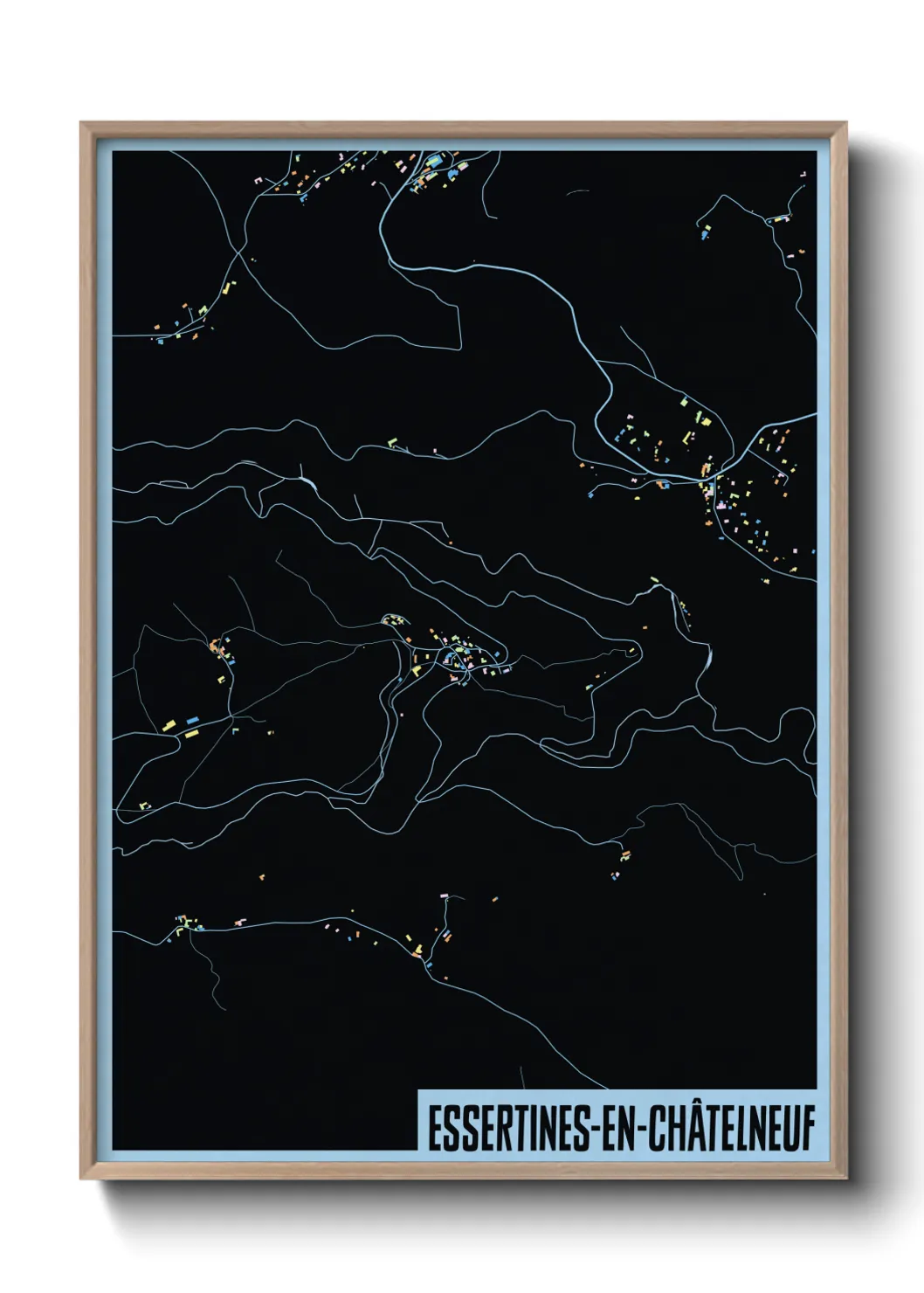 Une affiche de carte sur Essertines-en-Châtelneuf