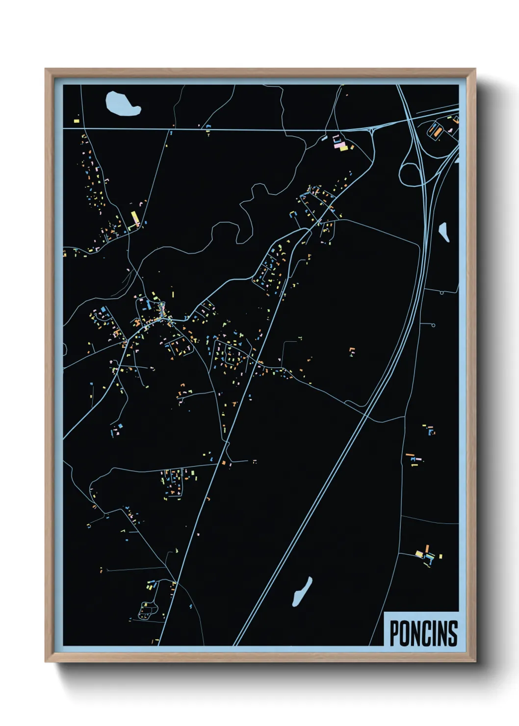 Une affiche de carte sur Poncins