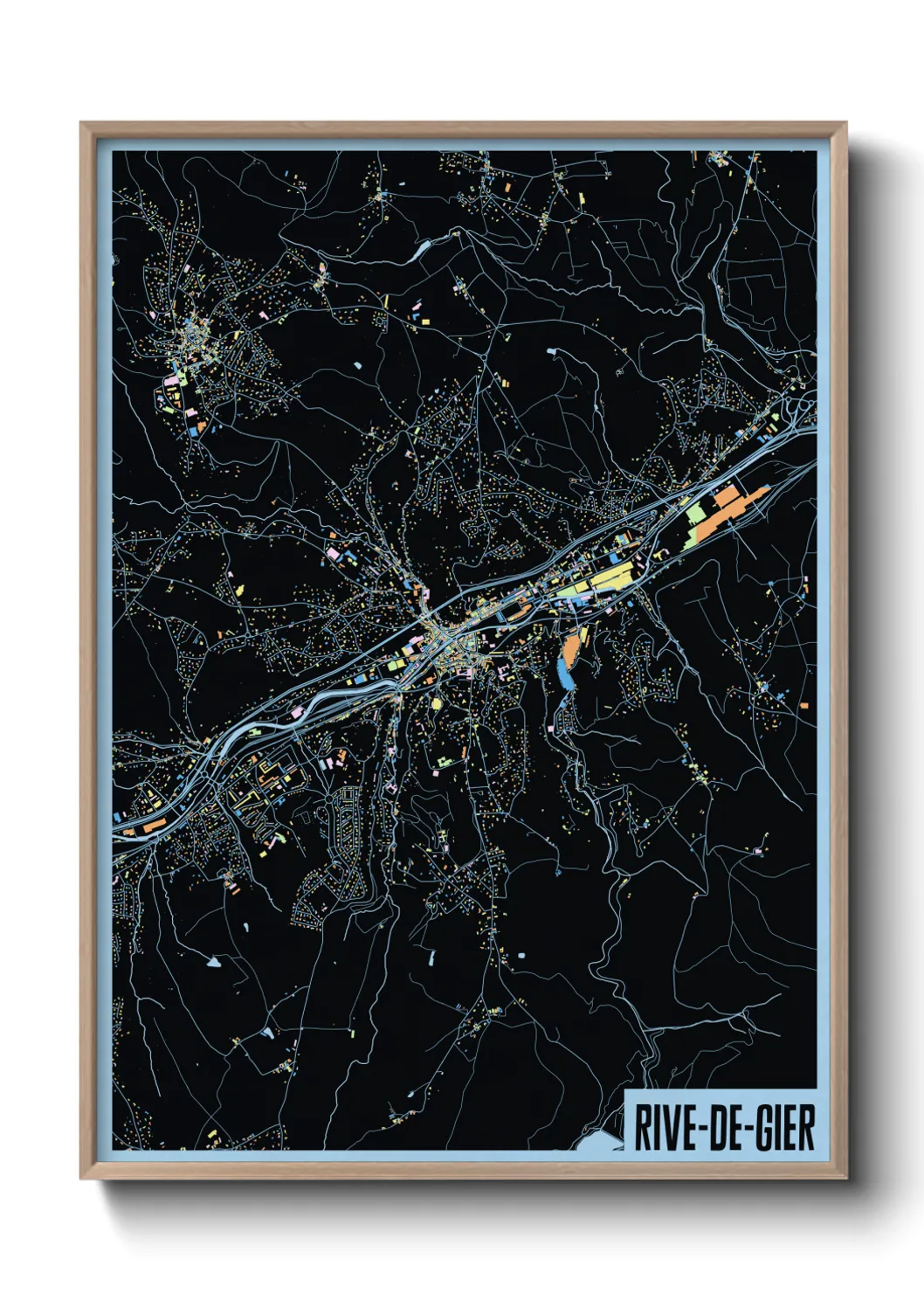 Une affiche de carte sur Rive-de-Gier