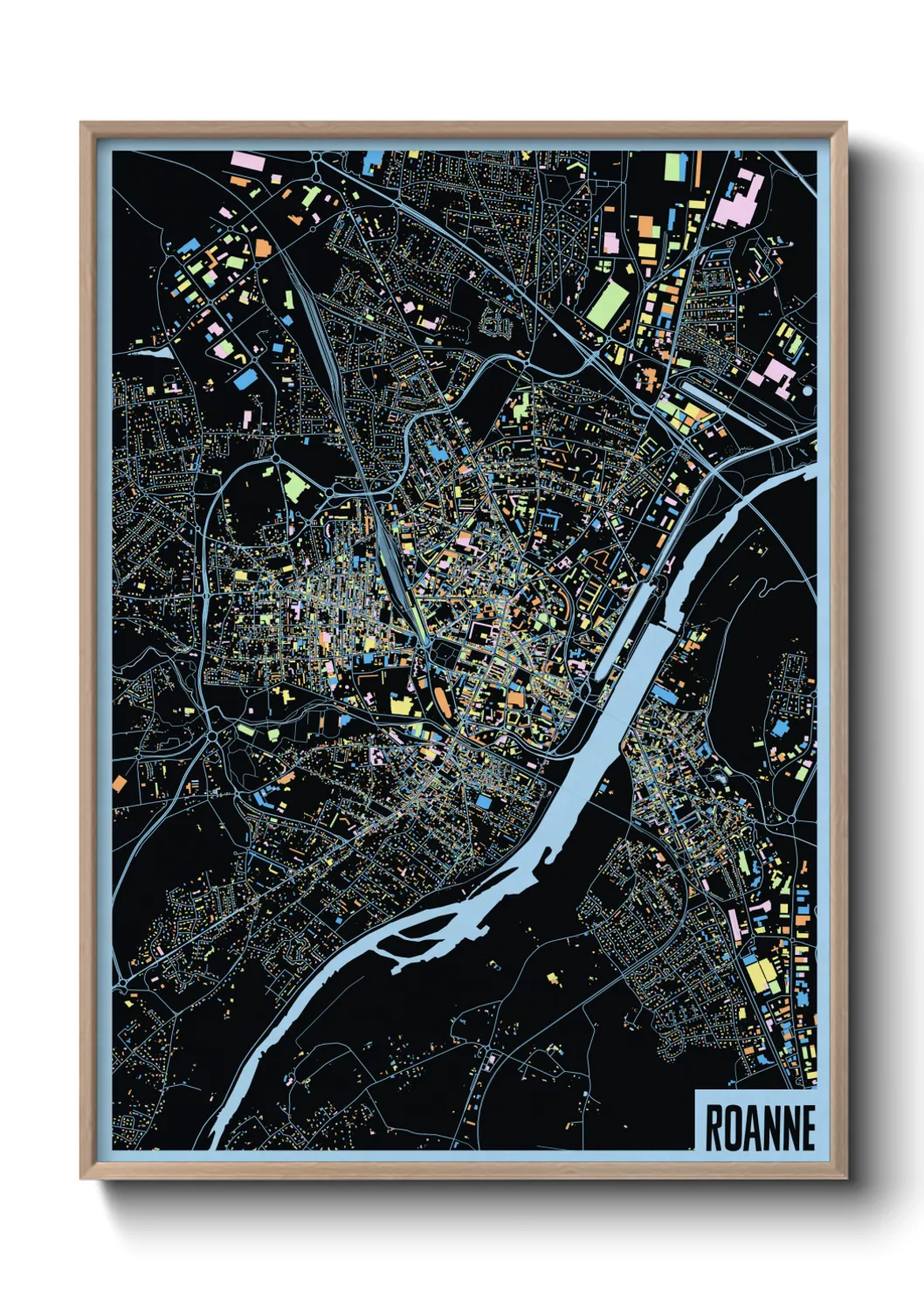 Une affiche de carte sur Roanne